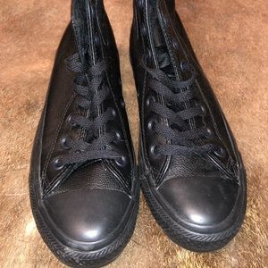 Converse all black leather high tops